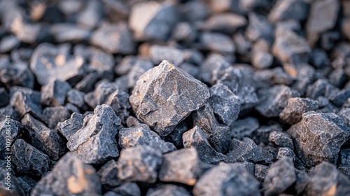 Close up view of a pile of dark gray gravel.