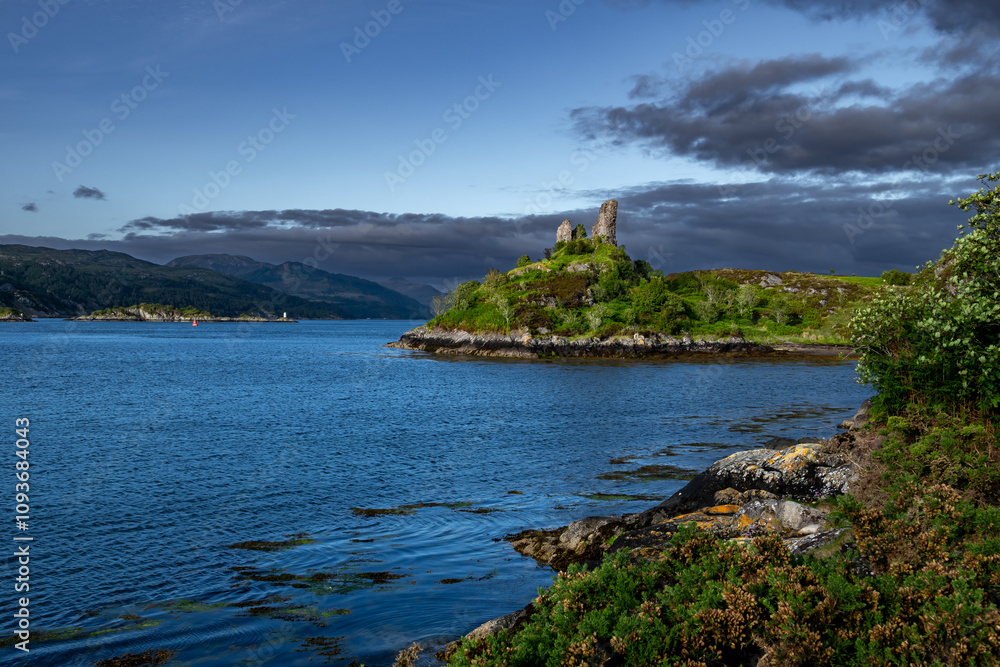 Ruin Of Castle Moil And Loch Alsh At The Village Kyleakin On The Atlantic Coast Of The Isle Of Skye In Scotland, UK Ruin Of Castle Moil And Loch Alsh At The Village Kyleakin On The Atlantic Coast Of The Isle Of Skye In Scotland, UK