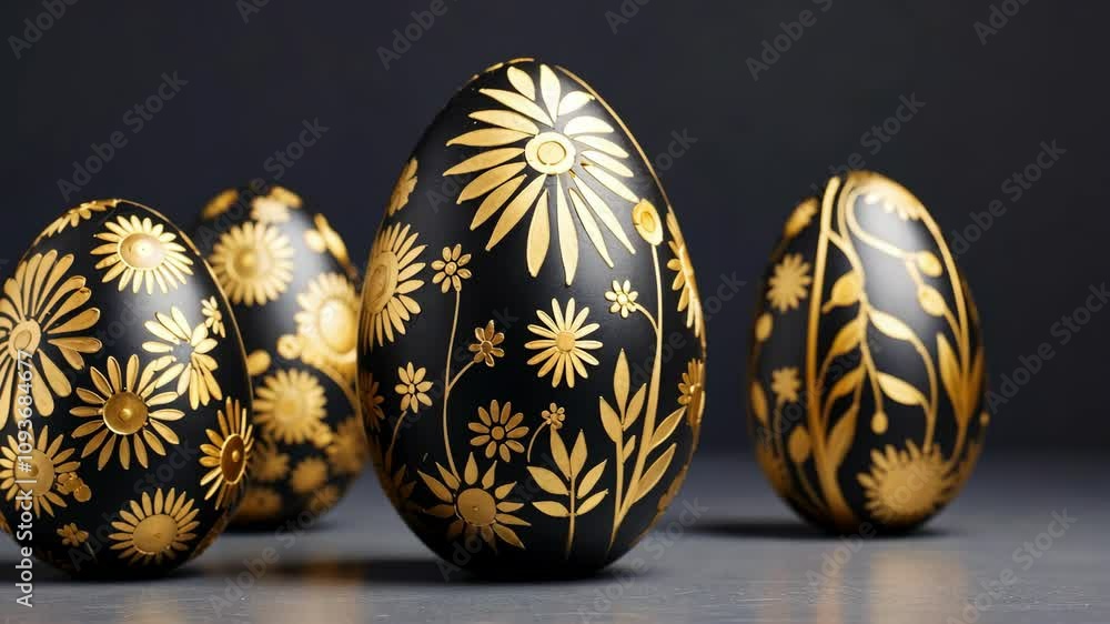 Black Easter eggs with handmade gold pattern. Hand-painted eggs. Trend. concept of a happy Easter. Black Easter eggs with handmade gold pattern. Hand-painted eggs. Trend. concept of a happy Easter.