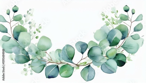 card print painted illustration b leaves chaplet wreath eucalyptus watercolor branch floral watercolor design white eucalyptus or background isolated hand branch fabric photo