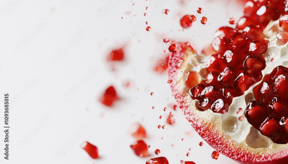A Splash of Red: Pomegranate Seeds and Juice Droplets A Splash of Red: Pomegranate Seeds and Juice Droplets