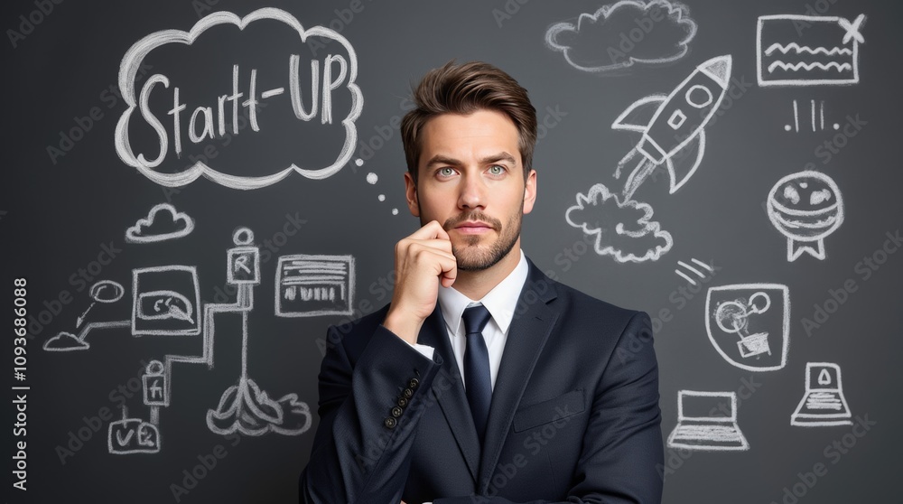 Ambitious Businessman Planning Startup Launch Ambitious Businessman Planning Startup Launch