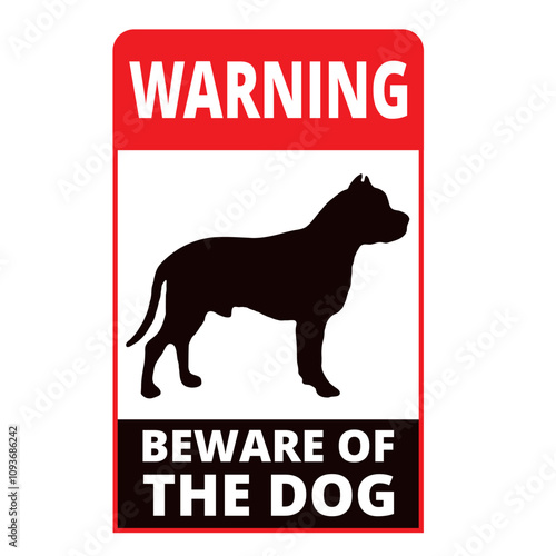 Pit bull silhouette beware of the dog sign on a white background