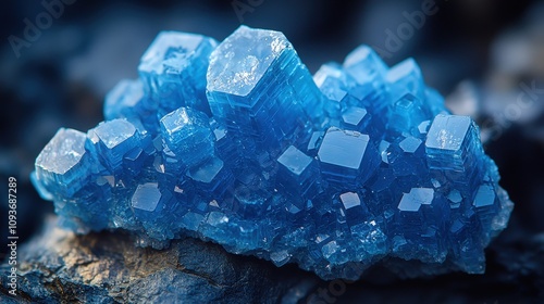 Vibrant blue crystal cluster: geometric patterns and natural beauty photo