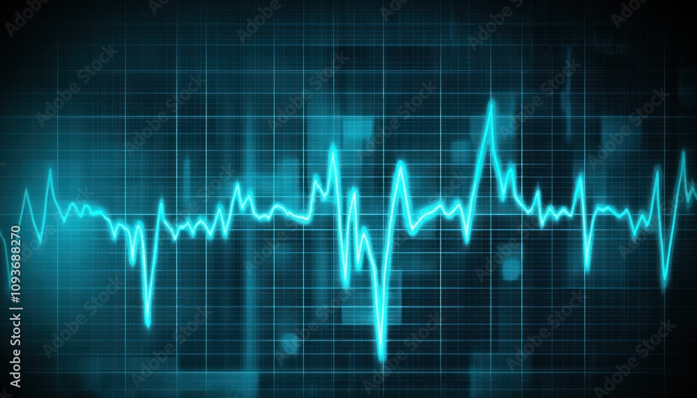 Blue Heartbeat Line on a Black and White Grid Blue Heartbeat Line on a Black and White Grid