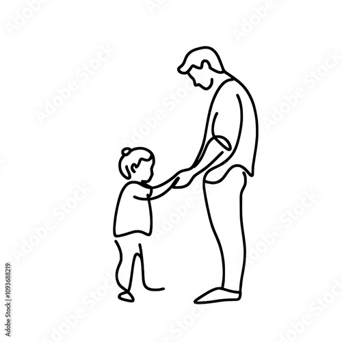 Line drawing of father and child holding hands