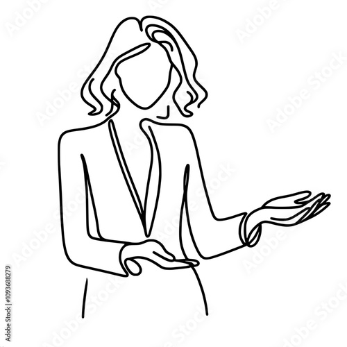 Outline of a caucasian female presenter in gesture pose