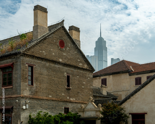 Ancient Brick Building with a Roof Top Garden