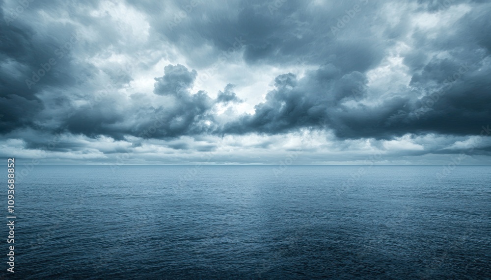 Obraz premium Dark Storm Clouds Above a Still Ocean