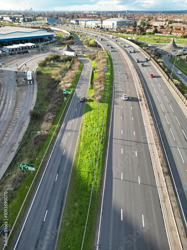 High Angle View of Dagenham City East London Capital City of England Great Britain. Aerial Footage was Captured with Drone's Camera on March 2nd, 2024