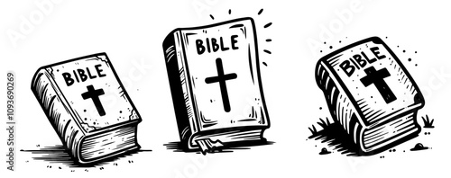 collection of black and white Bible sketches with detailed crosses