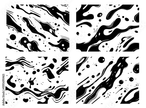 black and white ink patterns with swirling, organic movement