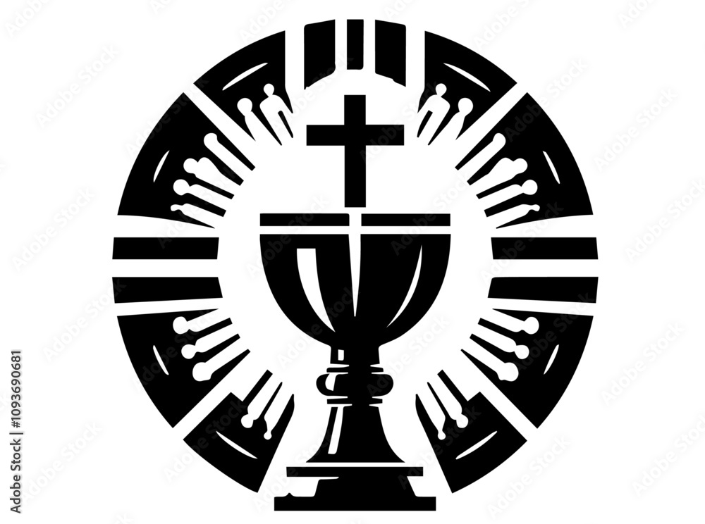 religious black and white illustration of a chalice and cross religious black and white illustration of a chalice and cross