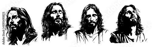 religious art jesus sketches with dramatic details – black vector