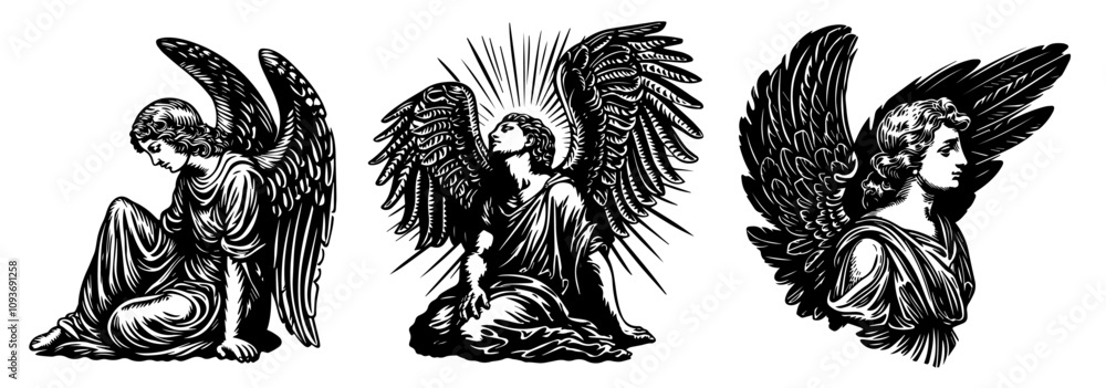 Fototapeta premium Elegant angel illustration – divine black vector artwork
