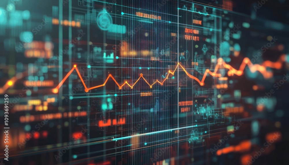 Abstract Digital Interface with Data and Financial Chart Abstract Digital Interface with Data and Financial Chart