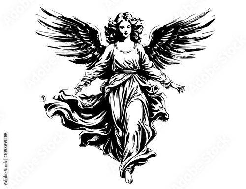 Elegant angel illustration – divine black vector artwork