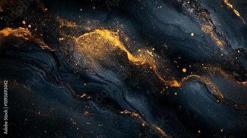 The wallpaper features abstract golden and blue art against a gray background