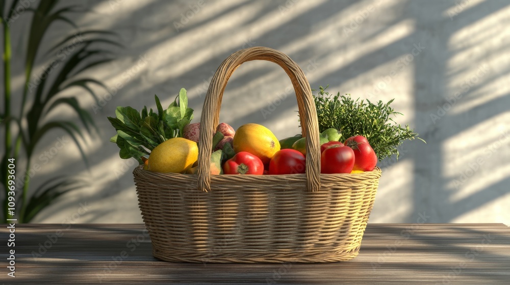 Vibrant Basket of Fresh Fruits and Vegetables Vibrant Basket of Fresh Fruits and Vegetables