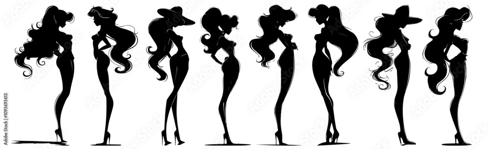 Chic women outlines collection – trendy black silhouette vector art Chic women outlines collection – trendy black silhouette vector art