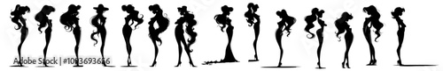 Set of female silhouette poses – elegant black vector illustrations