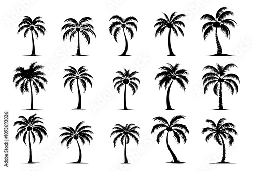 collection of tropical palm trees illustration – black vector