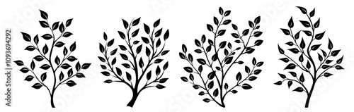 Stylized tree branch designs with foliage – artistic black vector collection