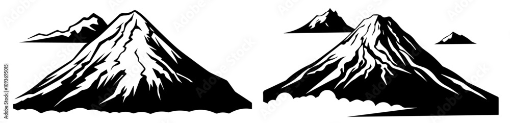 set of mountain landscape illustrations in black vector design set of mountain landscape illustrations in black vector design