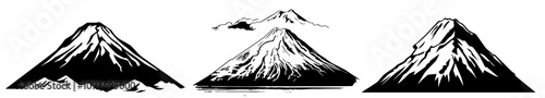 hand-drawn mountain peaks with snowcaps – black silhouette vector