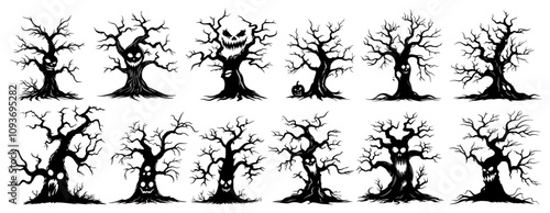 Scary tree graphics – perfect for Halloween black vector illustrations