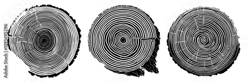 tree trunk cross-section illustrations in black – black vector