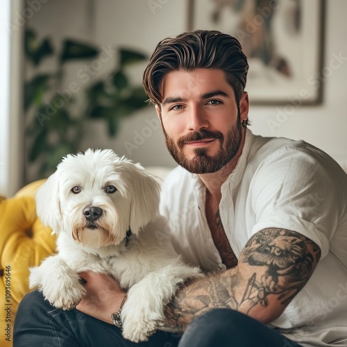 Man and his buddy on sofa photo