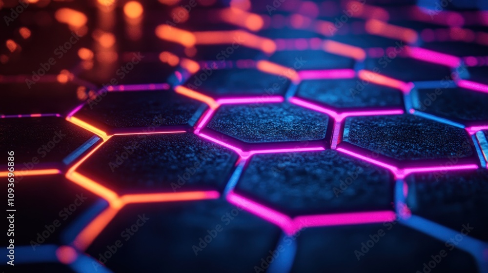 Abstract hexagonal pattern with neon lights. Abstract hexagonal pattern with neon lights.
