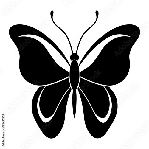 A silhouette style flying butterfly