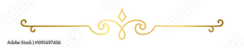 Gold text divider doodle. Wedding decorative element. Divider ornament, border, vintage line separator. Hand drawn vector illustration isolated on a transparent background