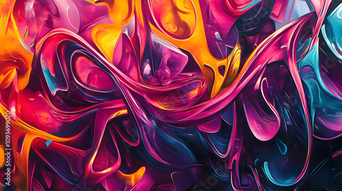 A vibrant graffiti-style artwork blending typography and abstract imagery. photo