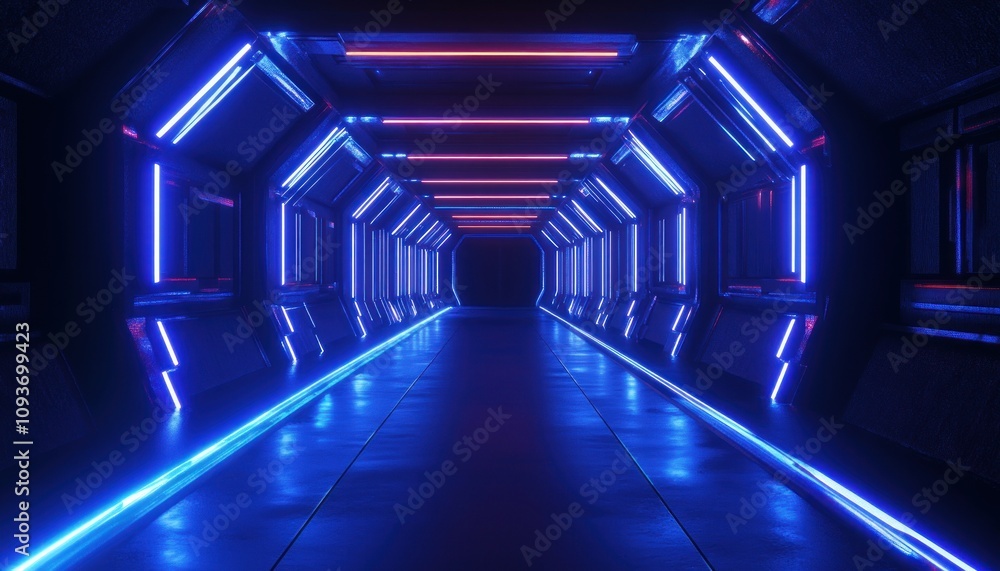Futuristic Neon Corridor with Blue and Pink Lights Futuristic Neon Corridor with Blue and Pink Lights