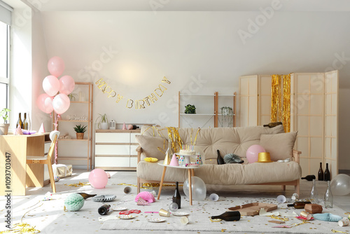 Interior of messy living ro...