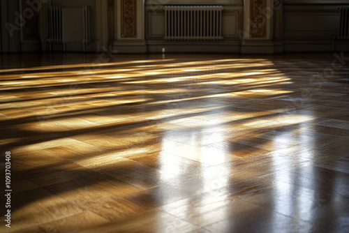 Shiny polished wooden floor.