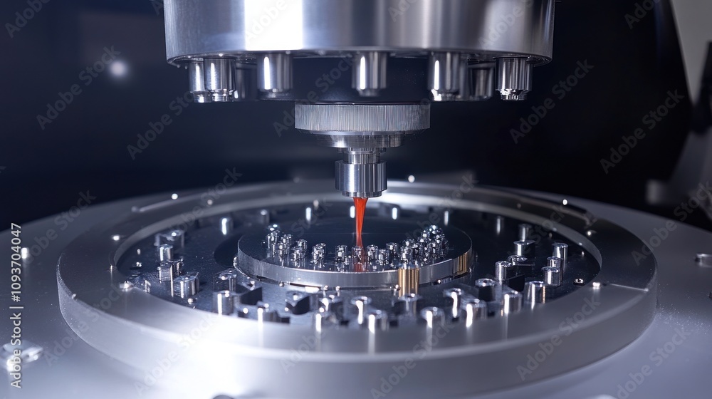 A Close-up of a Precision Machine Tool Cutting a Metal Disc A Close-up of a Precision Machine Tool Cutting a Metal Disc