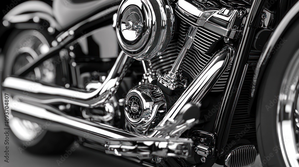 Close-up of a powerful chrome motorcycle engine. Close-up of a powerful chrome motorcycle engine.