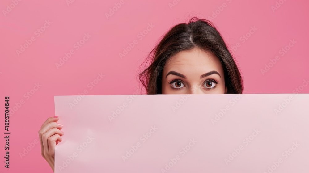 News Wall, positive childish playful girlfriend head face hide behind empty blank space News Wall, positive childish playful girlfriend head face hide behind empty blank space