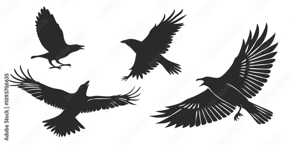 Set of black bird silhouettes isolated on transparent background or white background. Vector elements for design. Set of black bird silhouettes isolated on transparent background or white background. Vector elements for design.
