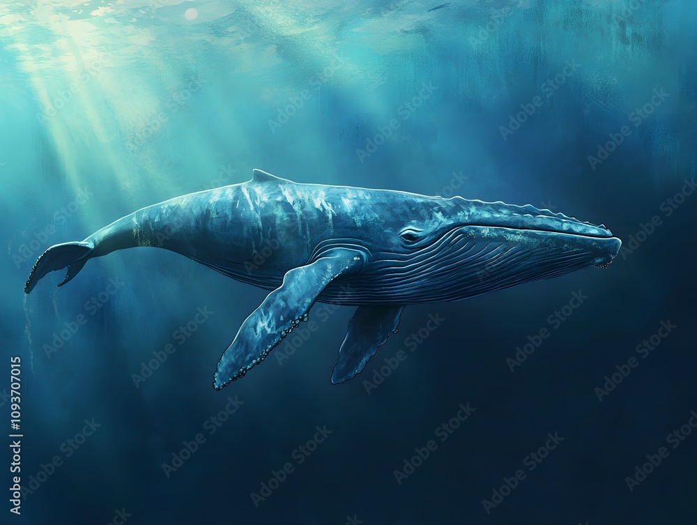 Fototapeta premium A blue whale gliding majestically through the ocean