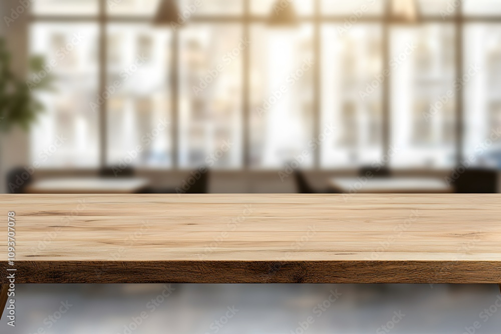 Blurred background of a co-working space with a focus on a wooden table, emphasising it’s natural texture and creating a warm, collaborative work environment Blurred background of a co-working space with a focus on a wooden table, emphasising it’s natural texture and creating a warm, collaborative work environment