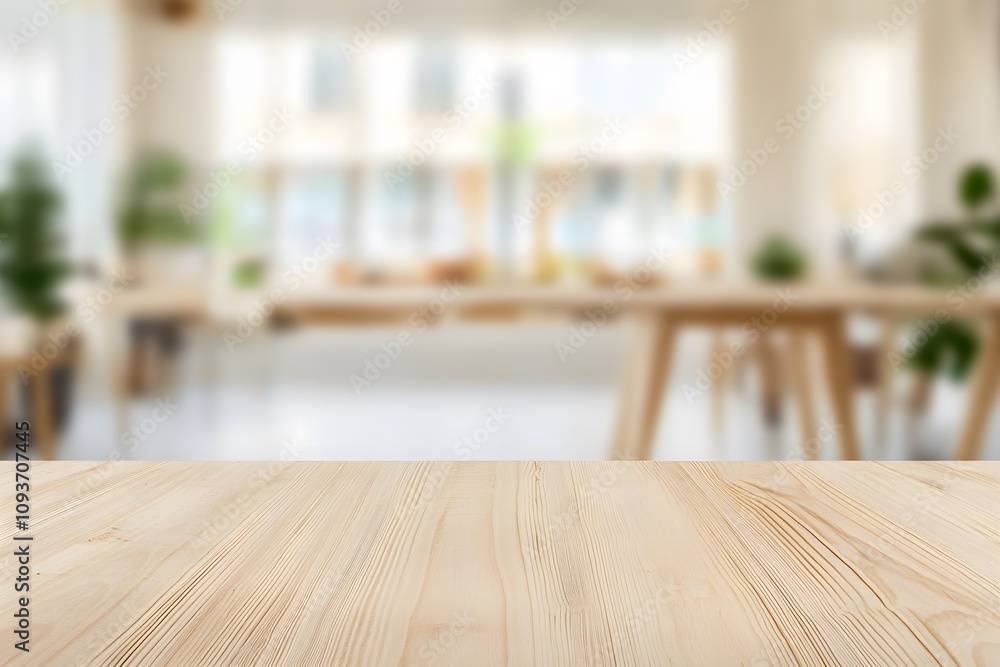 Blurred background of a co-working space with a focus on a wooden table, emphasising it’s natural texture and creating a warm, collaborative work environment Blurred background of a co-working space with a focus on a wooden table, emphasising it’s natural texture and creating a warm, collaborative work environment