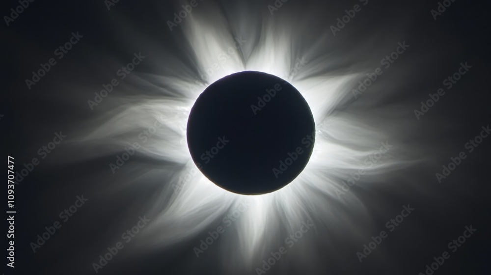 A total solar eclipse, with the sun's corona radiating outwards. A total solar eclipse, with the sun's corona radiating outwards.