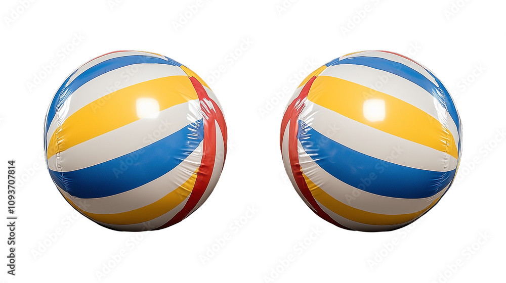 Naklejka premium Colorful beach balls with stripes and shiny surface on transparent background