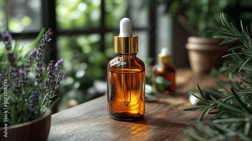 Natural Aromatic Oil in Elegant Amber Glass Bottle for Skincare Natural Aromatic Oil in Elegant Amber Glass Bottle for Skincare
