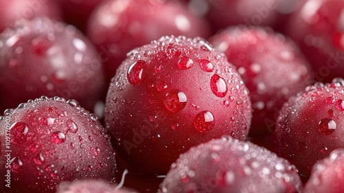 Close-up of dew-covered red plums.